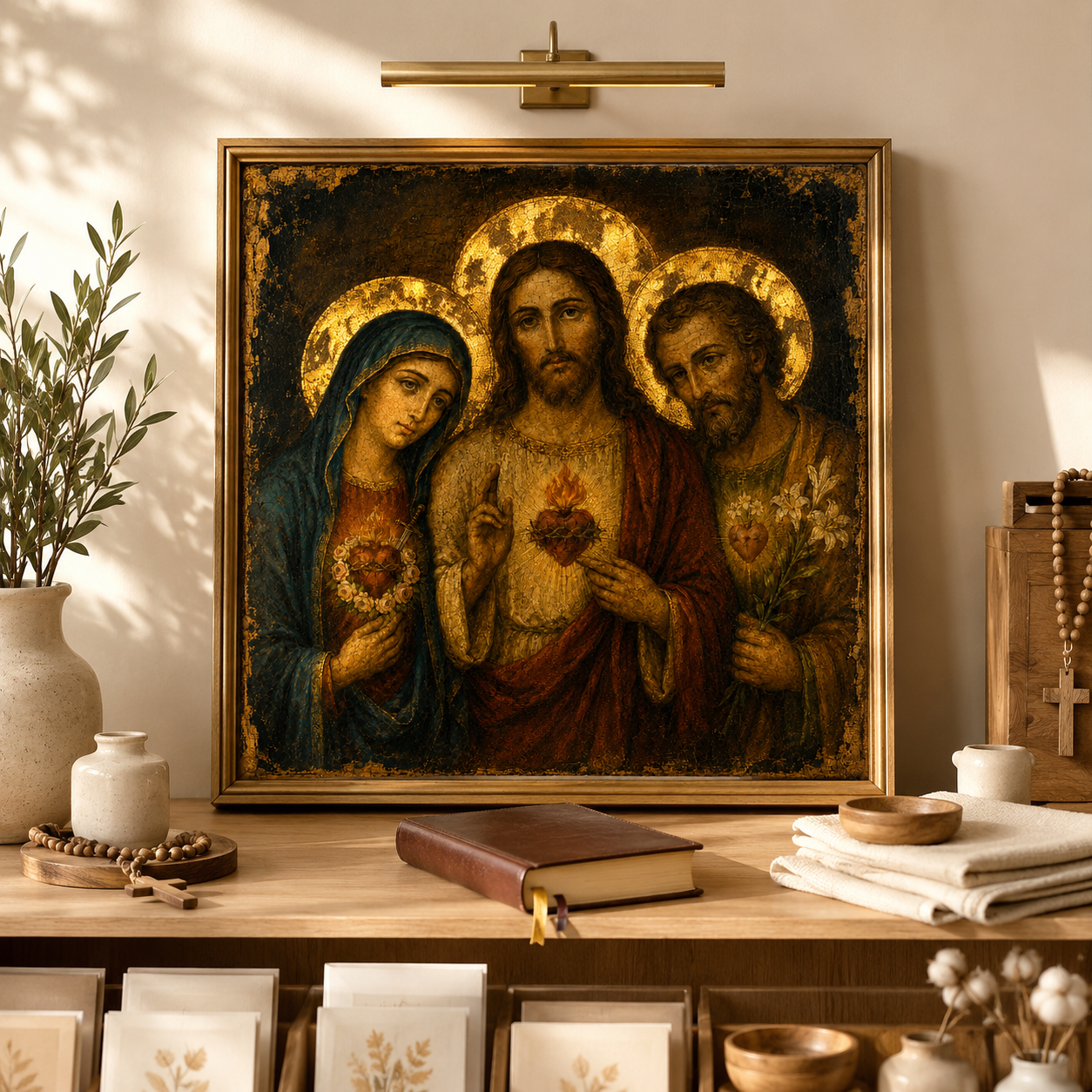 Holy Family Three Hearts Icon, Sacred Heart Jesus, Immaculate Heart Mary, Chaste Heart Joseph, Catholic Digital Print - Image 5