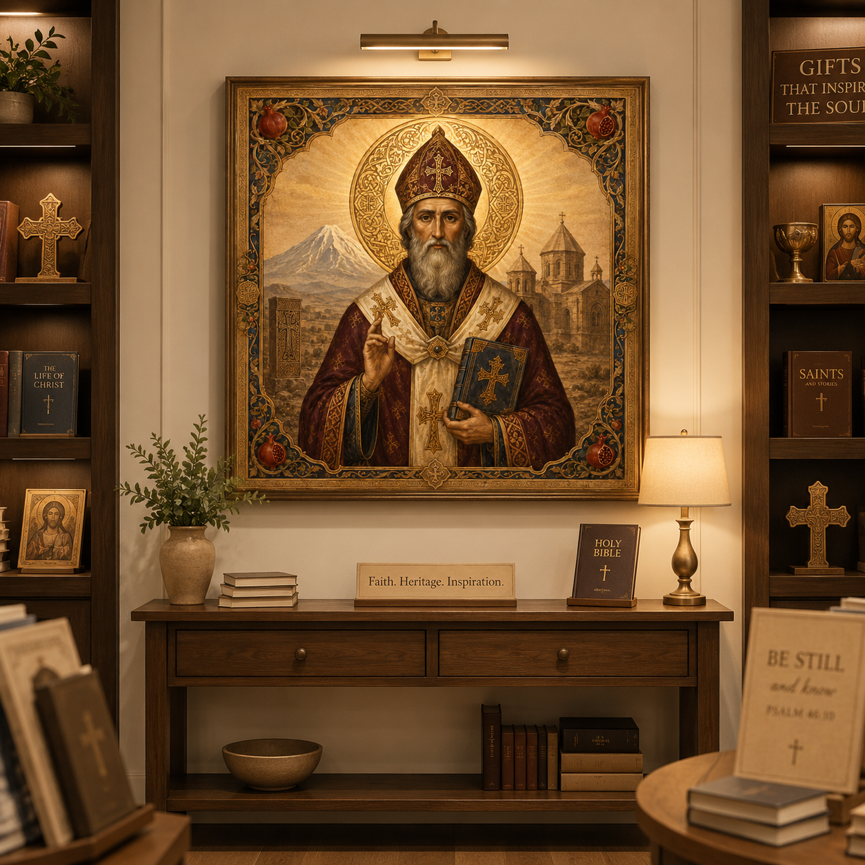 St Gregory the Illuminator Wall Art, Armenian Saint Icon Print, Armenian Orthodox Christian Decor, Khachkar Printable, Digital Download