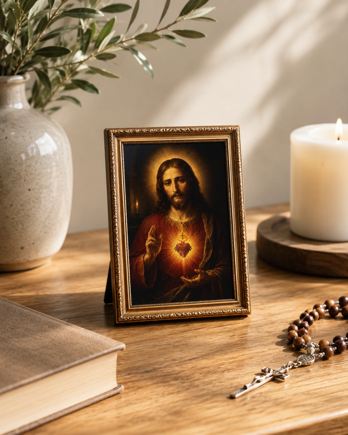 Sacred Heart of Jesus Mini Prayer Card Printable, Catholic 8x5 cm Devotional Icon, Baroque Jesus Holy Card, Pocket Altar Print, Digital Download - Image 3