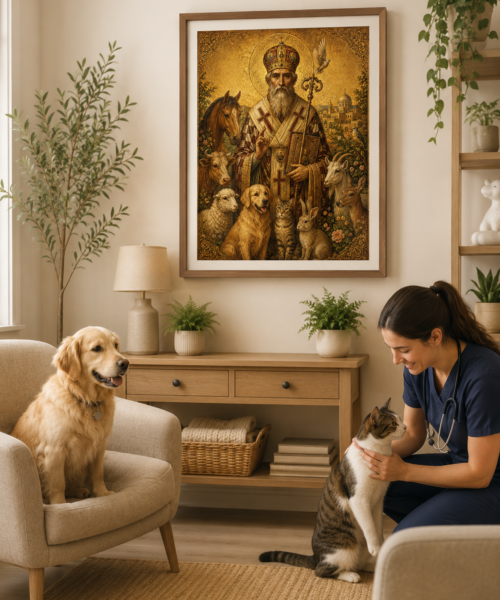 Saint Modestos of Jerusalem Icon, Patron Saint of Animals Print, Orthodox Pet Blessing Wall Art, Christian Animal Lover Gift