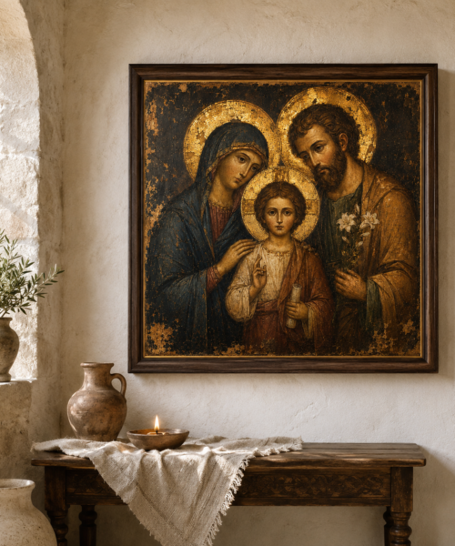 Holy Family of Nazareth Icon, Byzantine Catholic Orthodox Printable Wall Art, Ancient Gold Leaf Christian Digital Download
