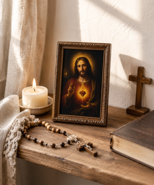 Sacred Heart of Jesus Mini Prayer Card Printable, Catholic 8x5 cm Devotional Icon, Baroque Jesus Holy Card, Pocket Altar Print, Digital Download