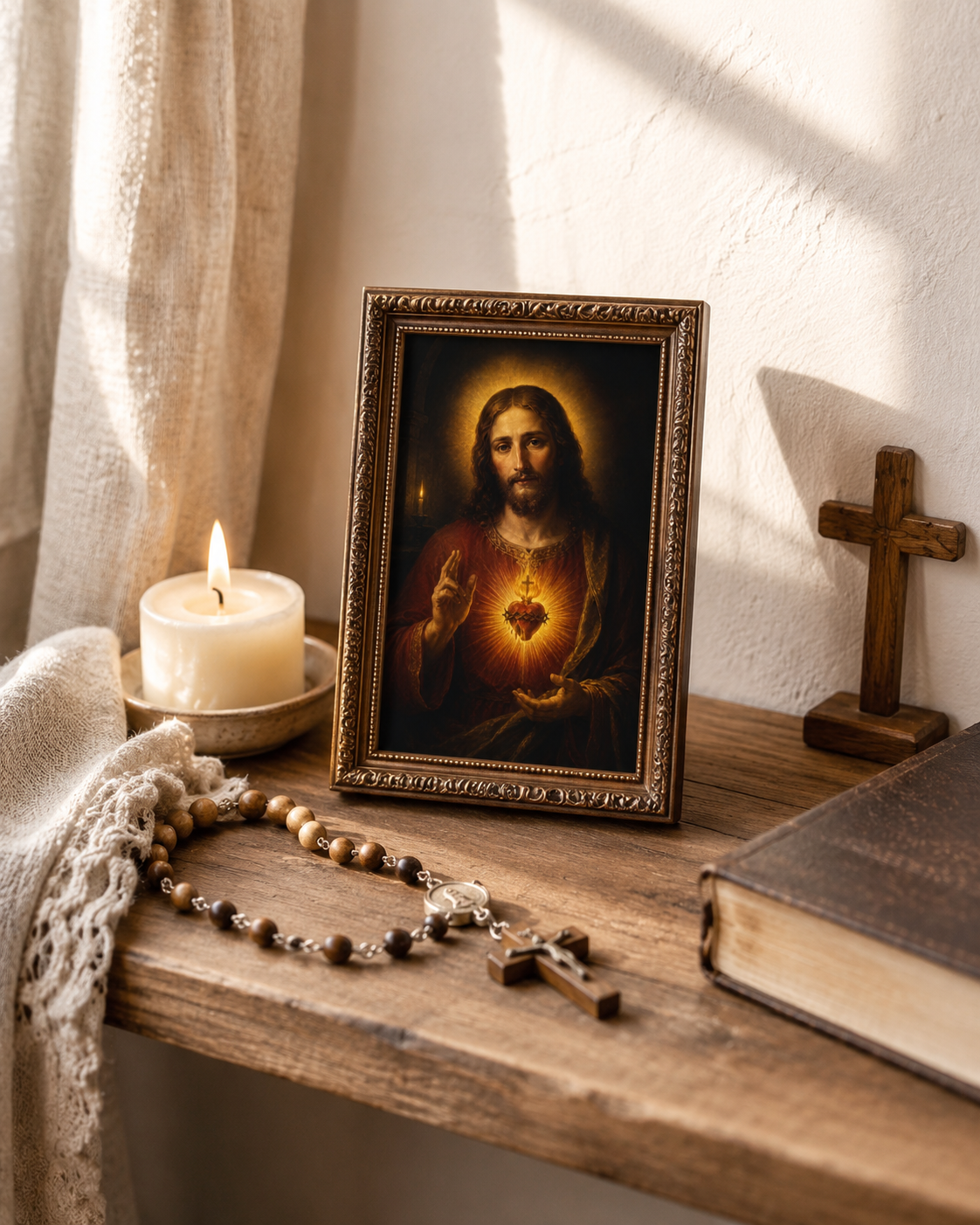 Sacred Heart of Jesus Mini Prayer Card Printable, Catholic 8x5 cm Devotional Icon, Baroque Jesus Holy Card, Pocket Altar Print, Digital Download