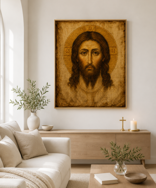 Holy Mandylion Icon Printable Wall Art, Holy Face of Jesus Byzantine Orthodox Icon, Image Not Made by Hands, Christian Prayer Corner Decor