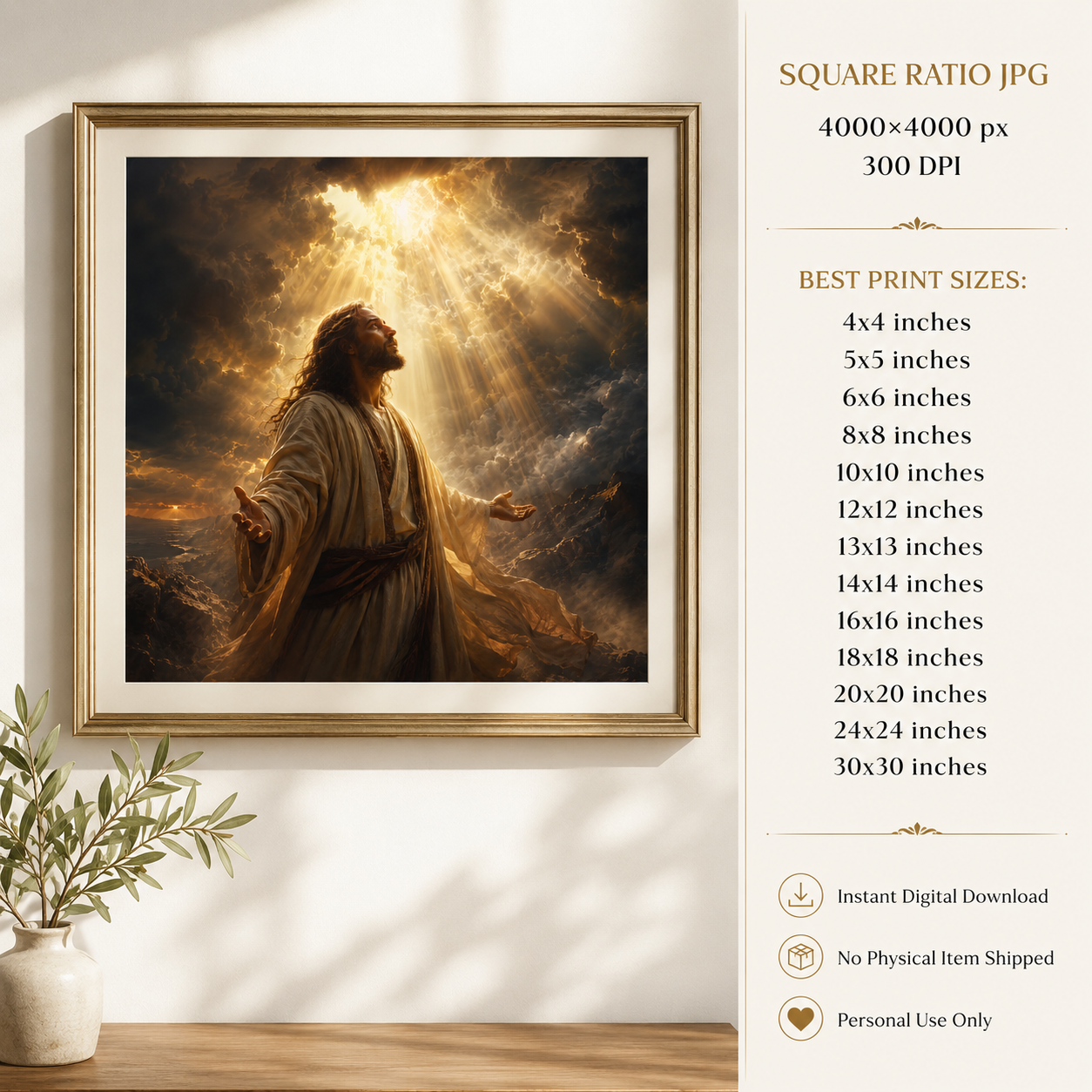 Jesus Christ Storm Wall Art, Divine Light Christian Print, Cinematic Jesus Portrait, Catholic Printable Decor, Prayer Room Digital Download - Image 2
