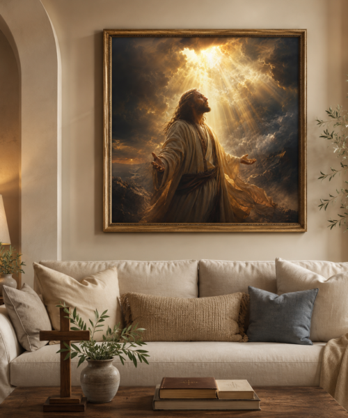 Jesus Christ Storm Wall Art, Divine Light Christian Print, Cinematic Jesus Portrait, Catholic Printable Decor, Prayer Room Digital Download