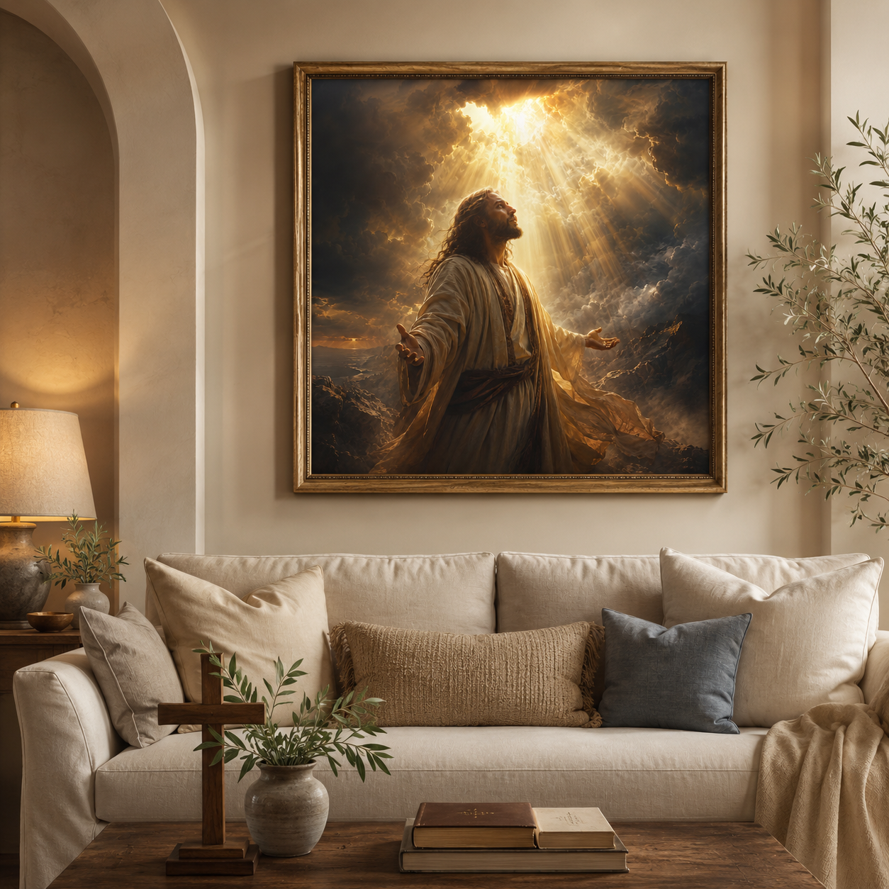 Jesus Christ Storm Wall Art, Divine Light Christian Print, Cinematic Jesus Portrait, Catholic Printable Decor, Prayer Room Digital Download