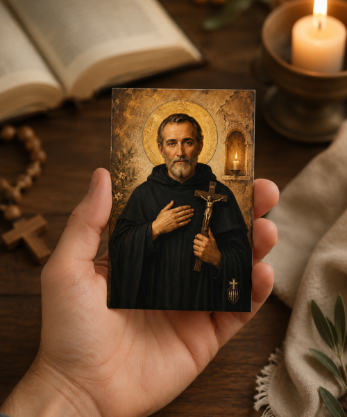 St Peregrine Prayer Card Printable, Catholic Mini Icon Print, Patron Saint of Cancer Patients, Healing Saint Devotional Art, 8x5 cm Digital Download