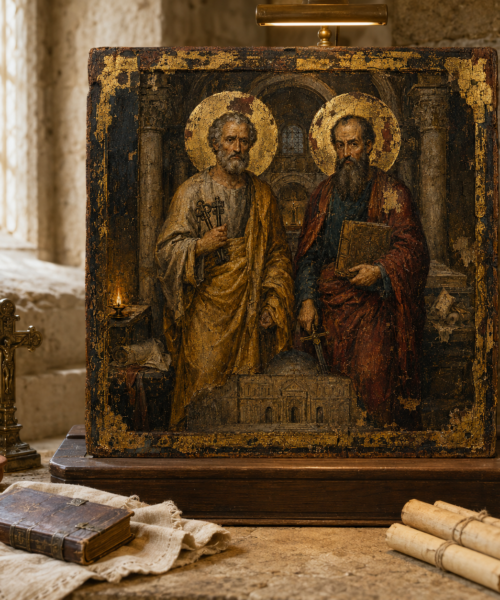 Saint Peter and Paul Icon, Ancient Monastery Christian Wall Art, Orthodox Catholic Apostles Print, Foundation of the Church JPG