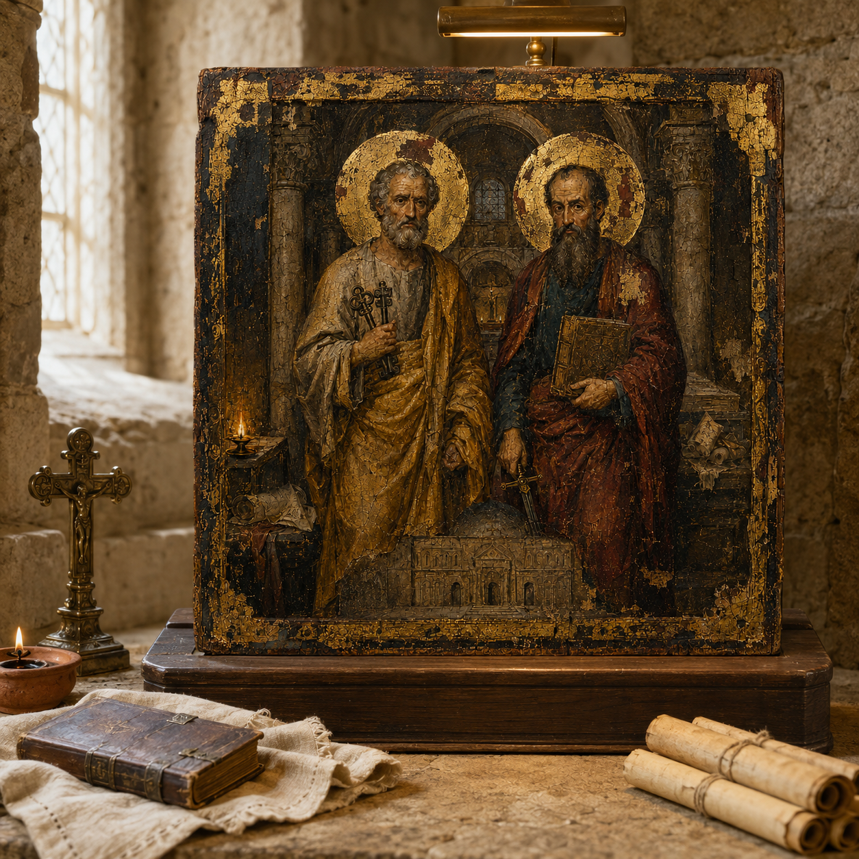 Saint Peter and Paul Icon, Ancient Monastery Christian Wall Art, Orthodox Catholic Apostles Print, Foundation of the Church JPG