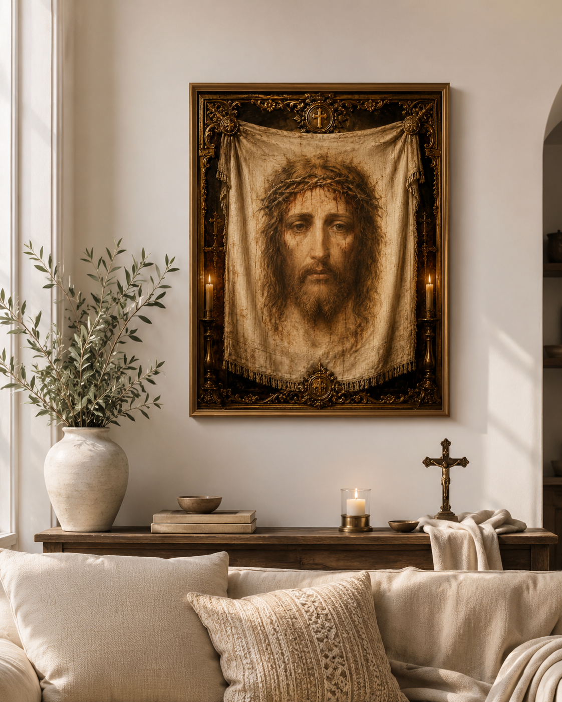 Veil of Veronica Print, Holy Face of Jesus Wall Art, Catholic Printable, Passion of Christ Art, Lent Prayer Corner Decor - Image 3