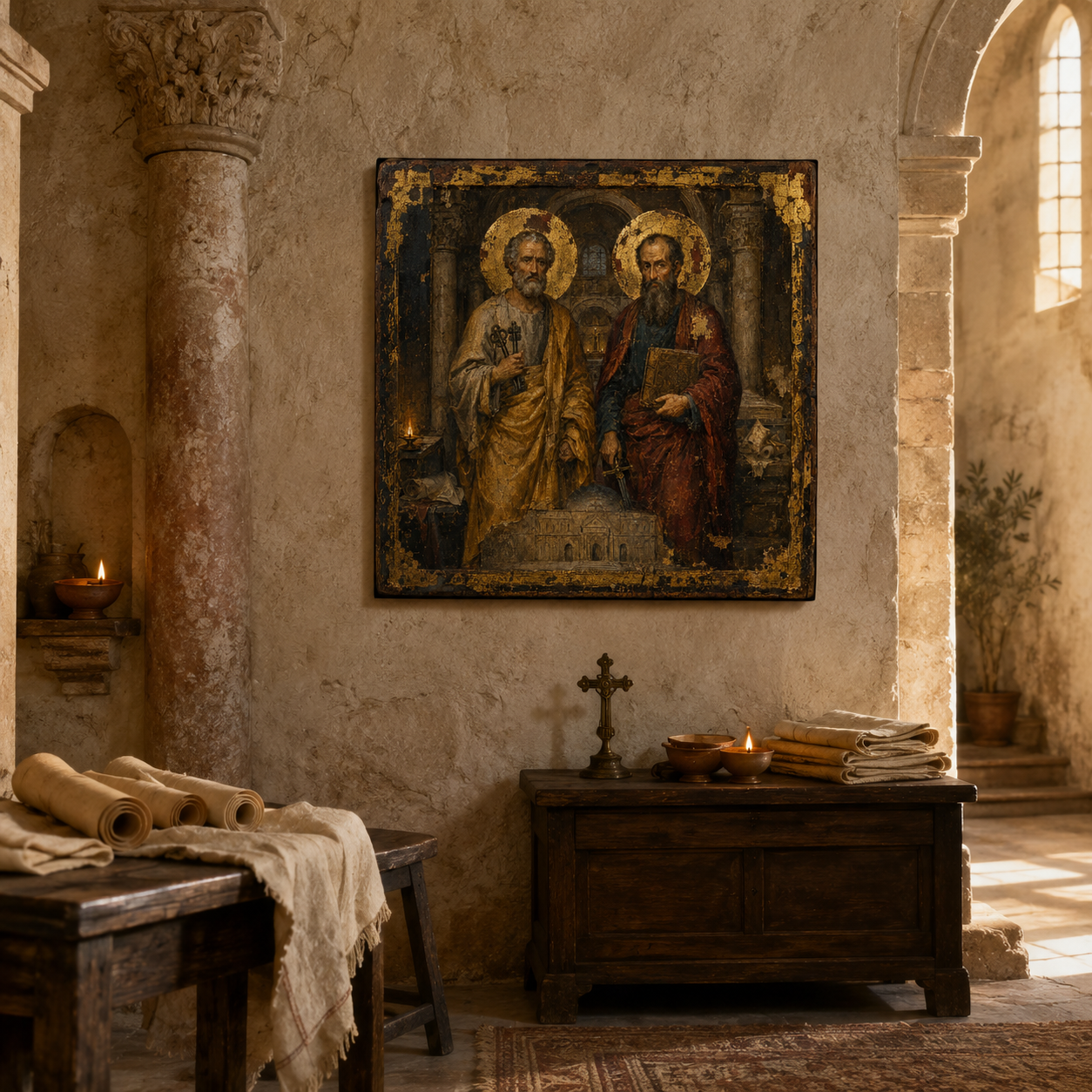 Saint Peter and Paul Icon, Ancient Monastery Christian Wall Art, Orthodox Catholic Apostles Print, Foundation of the Church JPG - Image 3