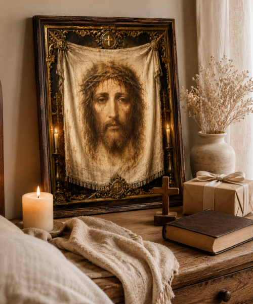 Veil of Veronica Print, Holy Face of Jesus Wall Art, Catholic Printable, Passion of Christ Art, Lent Prayer Corner Decor