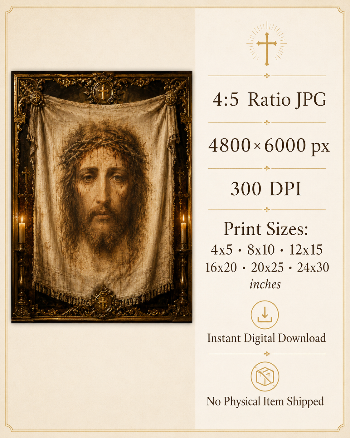 Veil of Veronica Print, Holy Face of Jesus Wall Art, Catholic Printable, Passion of Christ Art, Lent Prayer Corner Decor - Image 6