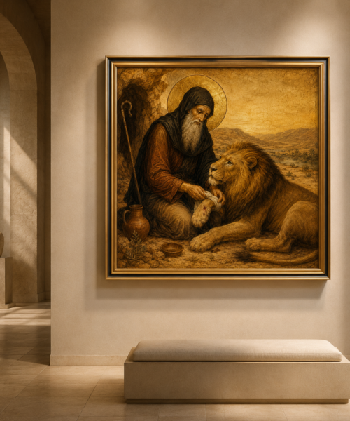 St Gerasimos and the Lion Print, Orthodox Saint Gerasimus of Jordan Icon, Desert Saint Wall Art, Christian Animal Lover Gift, Square Printable