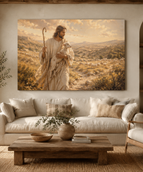 Good Shepherd Wall Art Print Jesus Carrying Lamb Judean Wilderness Christian Home Decor Bible Verse Gift Religious Painting Printable