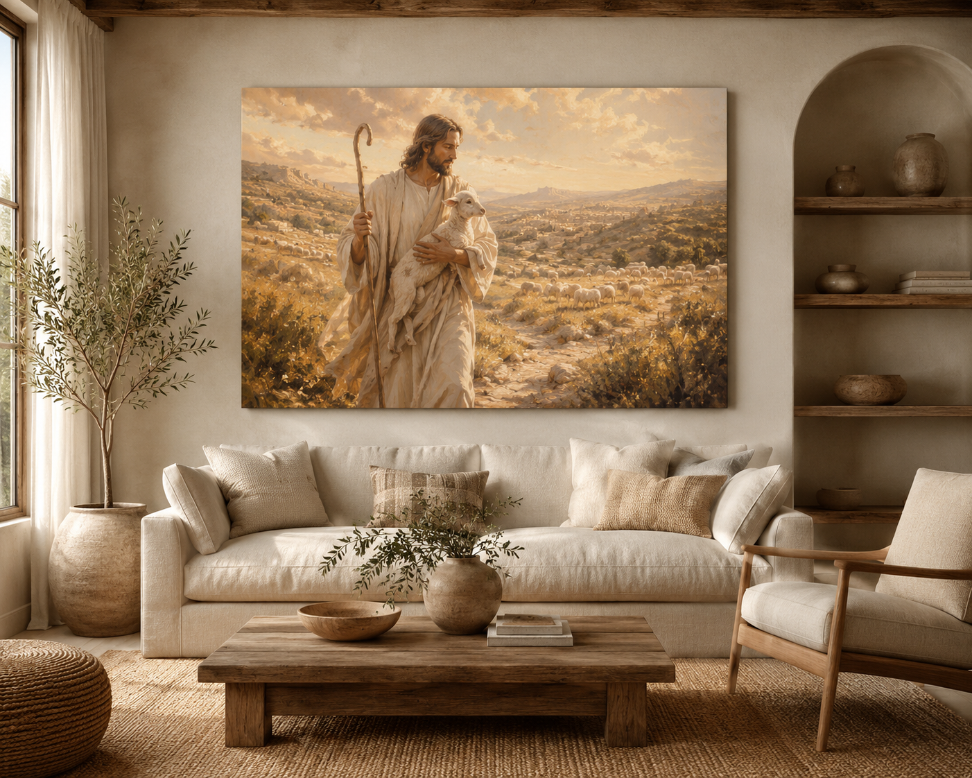 Good Shepherd Wall Art Print Jesus Carrying Lamb Judean Wilderness Christian Home Decor Bible Verse Gift Religious Painting Printable