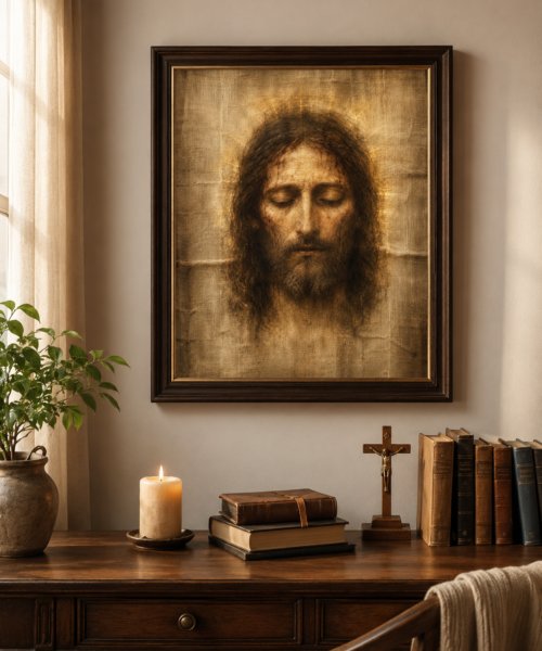 Shroud of Turin Inspired Holy Face of Jesus Print, Catholic Wall Art, Sacred Heart Prayer Corner Decor, Jesus Face Printable, Christian Gift