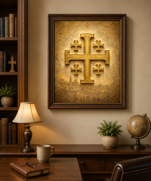 Jerusalem Cross Wall Art Printable, Holy Land Christian Decor, Antique Gold Catholic Orthodox Cross Print, Prayer Corner Gift