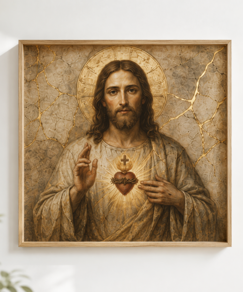 Christ Restorer of the Brokenhearted Print, Kintsugi Sacred Heart Jesus Wall Art, Christian Grief Gift, Healing Prayer Room Decor, Digital Download