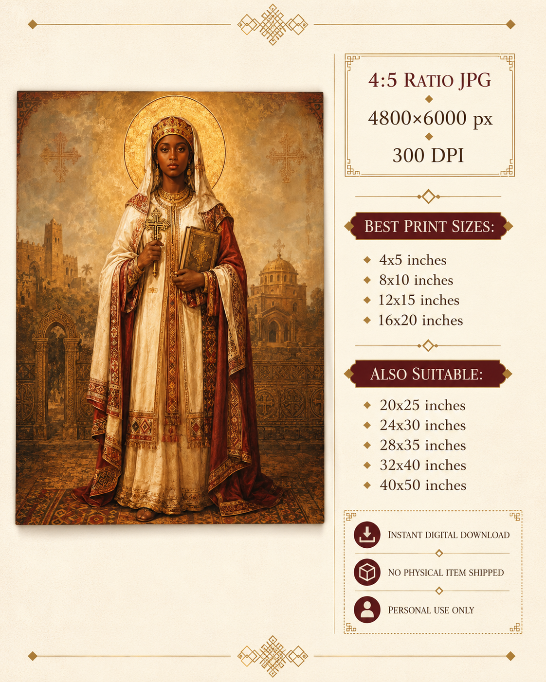 Saint Ephigenia of Ethiopia Icon Print, African Catholic Saint Art, Ethiopian Orthodox Wall Decor, Iphigenia Digital Download - Image 2