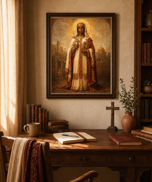Saint Ephigenia of Ethiopia Icon Print, African Catholic Saint Art, Ethiopian Orthodox Wall Decor, Iphigenia Digital Download