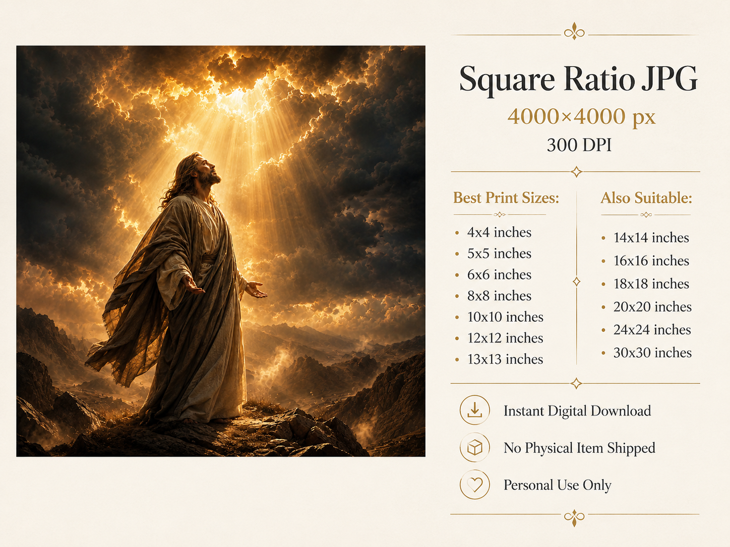 Jesus Divine Light Wall Art, Christ Before the Breaking Heavens Print, Christian Storm Clouds Artwork, Catholic Prayer Room Decor, Digital Download - Image 2