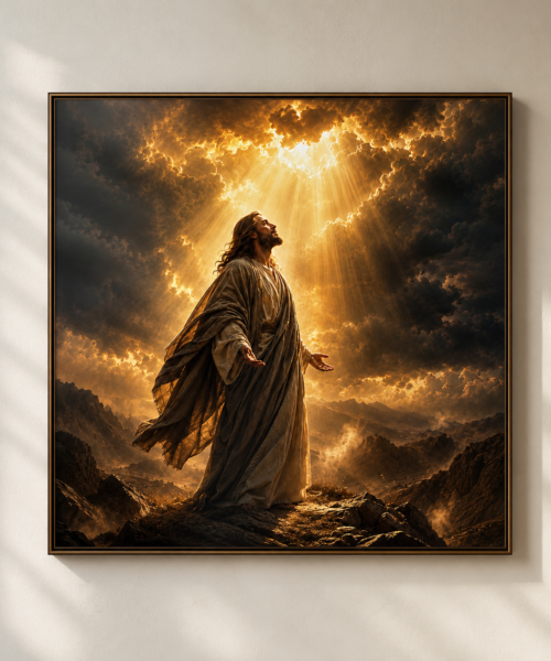 Jesus Divine Light Wall Art, Christ Before the Breaking Heavens Print, Christian Storm Clouds Artwork, Catholic Prayer Room Decor, Digital Download