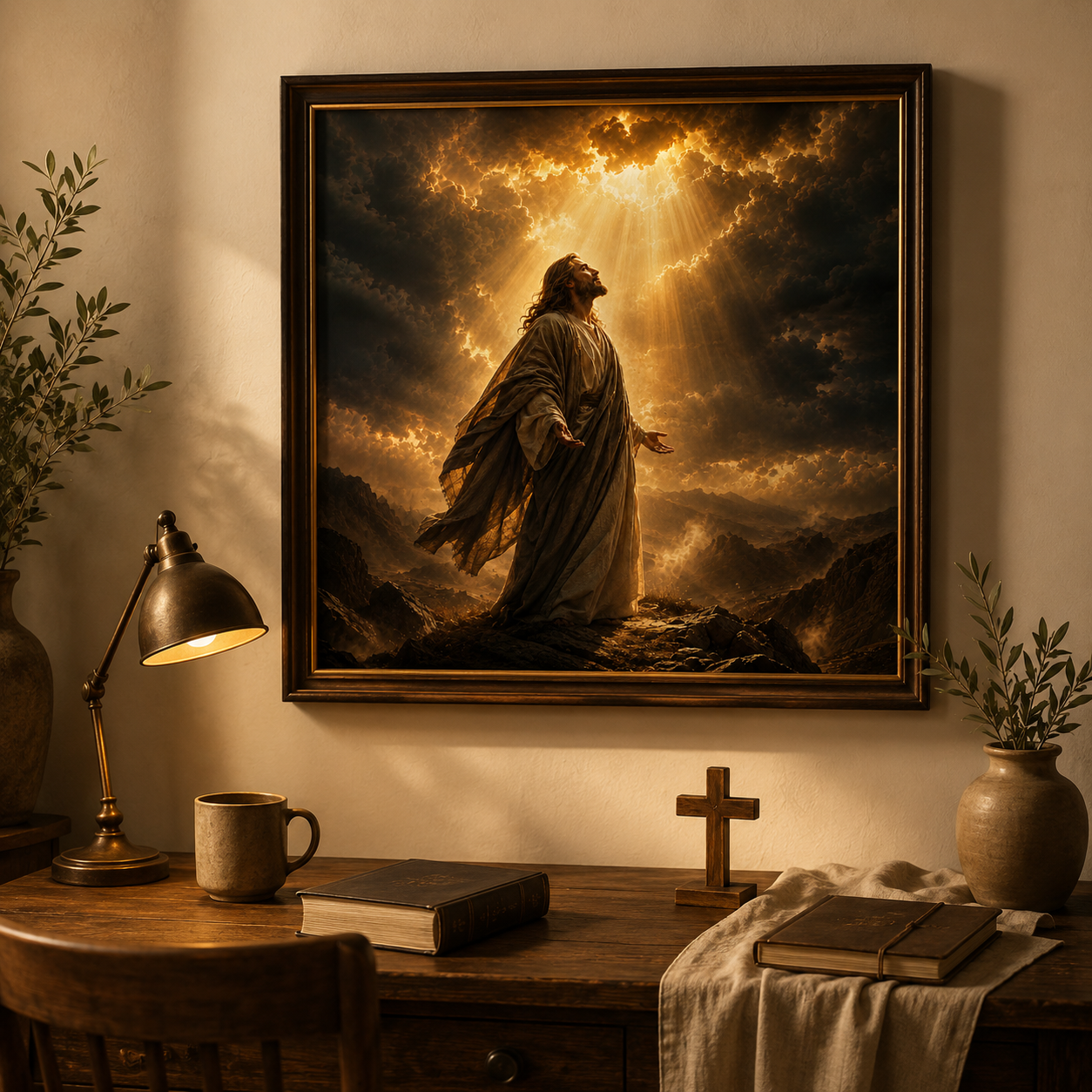 Jesus Divine Light Wall Art, Christ Before the Breaking Heavens Print, Christian Storm Clouds Artwork, Catholic Prayer Room Decor, Digital Download - Image 4