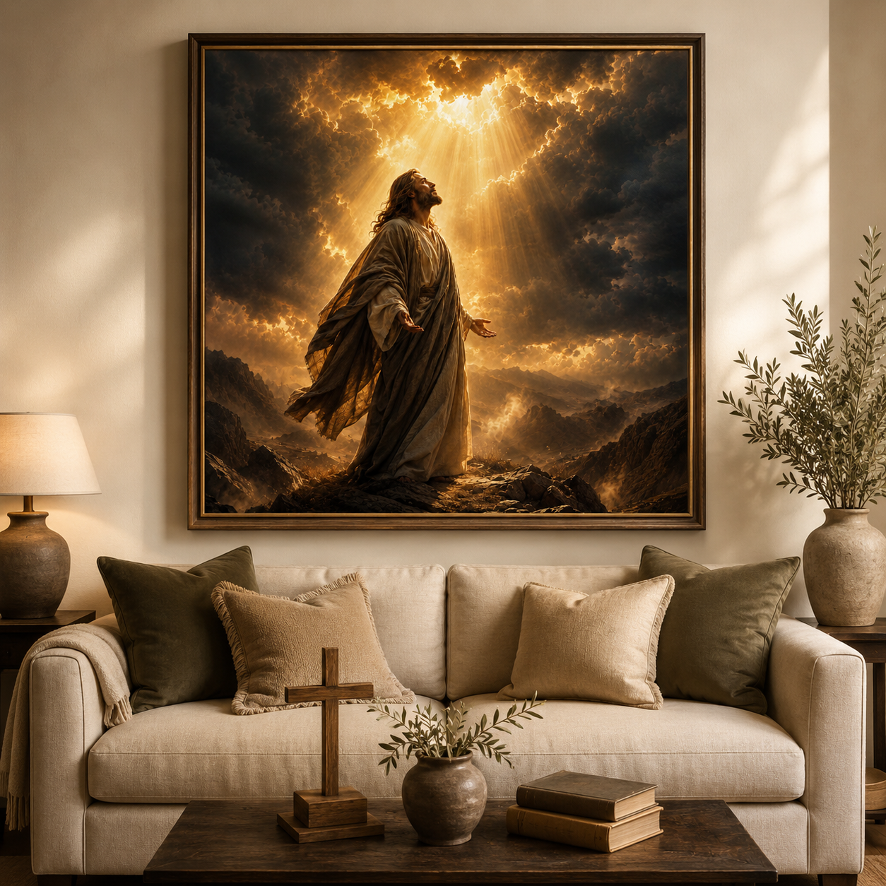 Jesus Divine Light Wall Art, Christ Before the Breaking Heavens Print, Christian Storm Clouds Artwork, Catholic Prayer Room Decor, Digital Download - Image 5