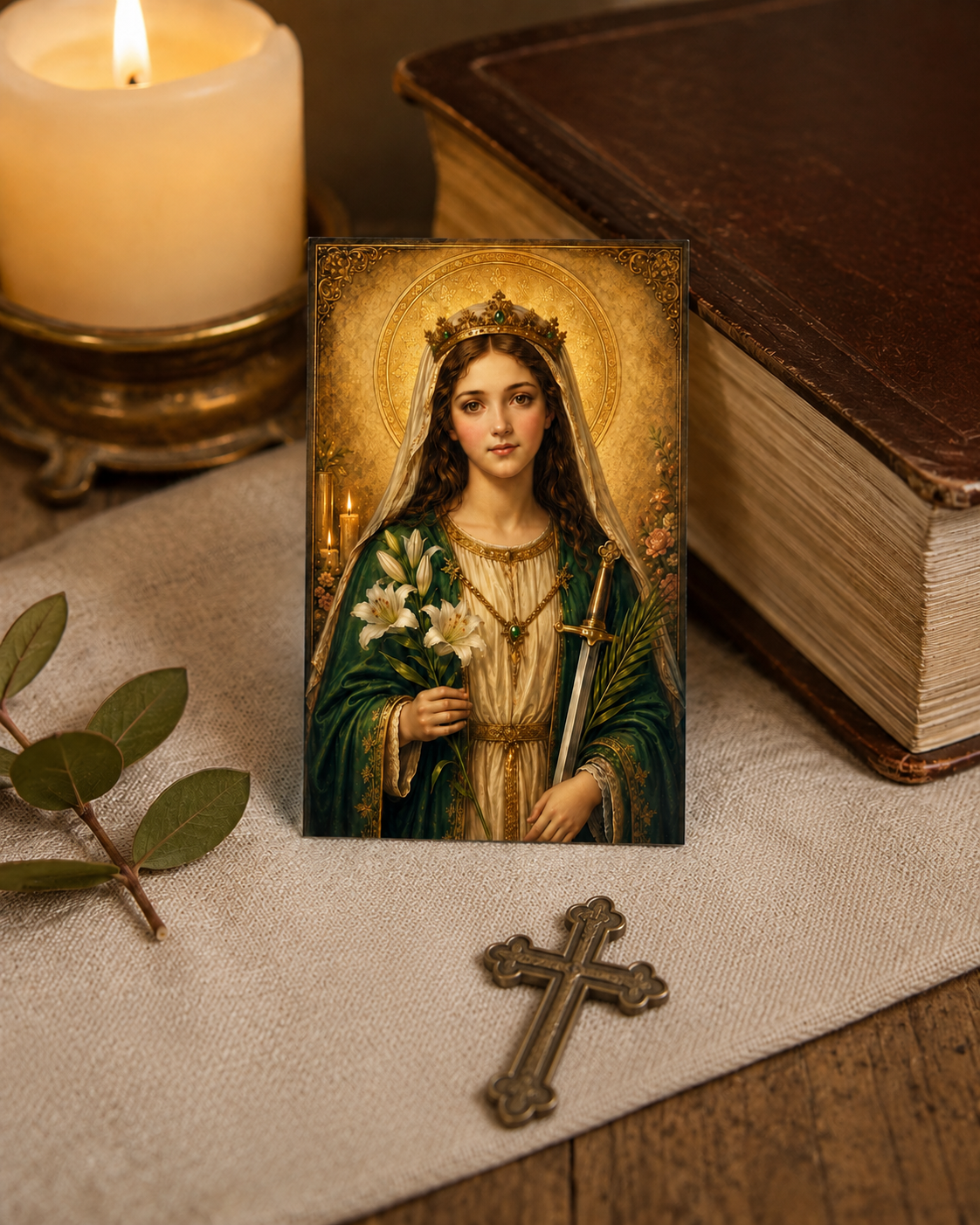 Saint Dymphna Prayer Card Printable, Catholic Mini Icon 8x5 cm, Patron Saint of Mental Health, Anxiety Prayer Art, Digital Download - Image 6