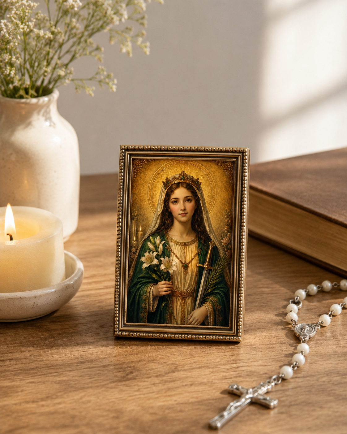 Saint Dymphna Prayer Card Printable, Catholic Mini Icon 8x5 cm, Patron Saint of Mental Health, Anxiety Prayer Art, Digital Download - Image 2