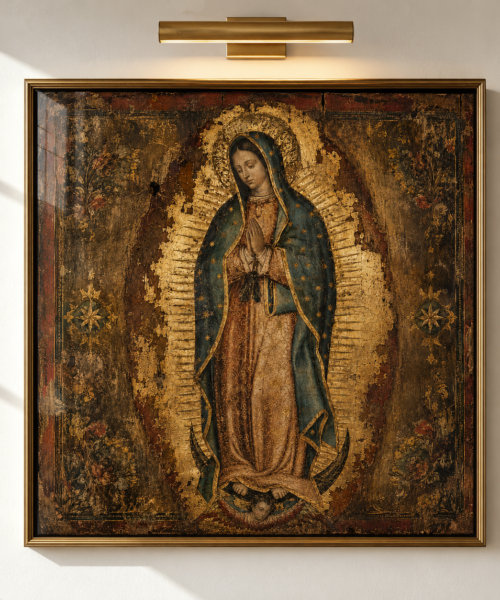 Our Lady of Guadalupe Wall Art, Ancient Monastery Icon Print, Catholic Digital Download, Virgen de Guadalupe Gold Leaf Decor