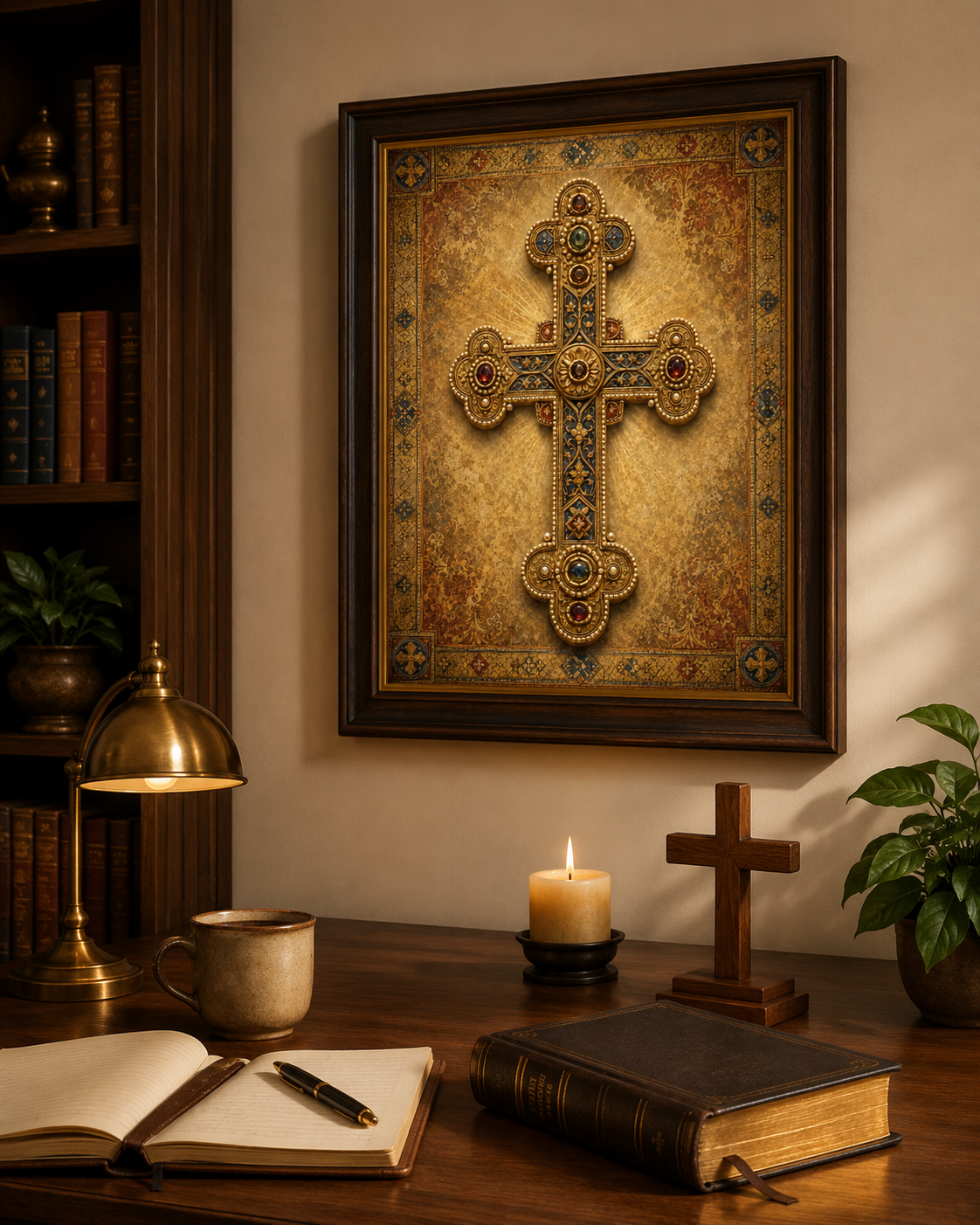 Byzantine Cross Printable Wall Art, Orthodox Catholic Gold Cross Print, Crux Gemmata Christian Icon Art, Sacred Prayer Corner Decor - Image 4