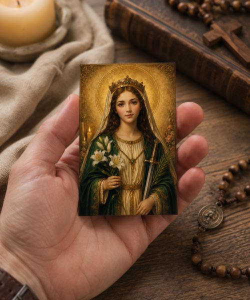 Saint Dymphna Prayer Card Printable, Catholic Mini Icon 8x5 cm, Patron Saint of Mental Health, Anxiety Prayer Art, Digital Download