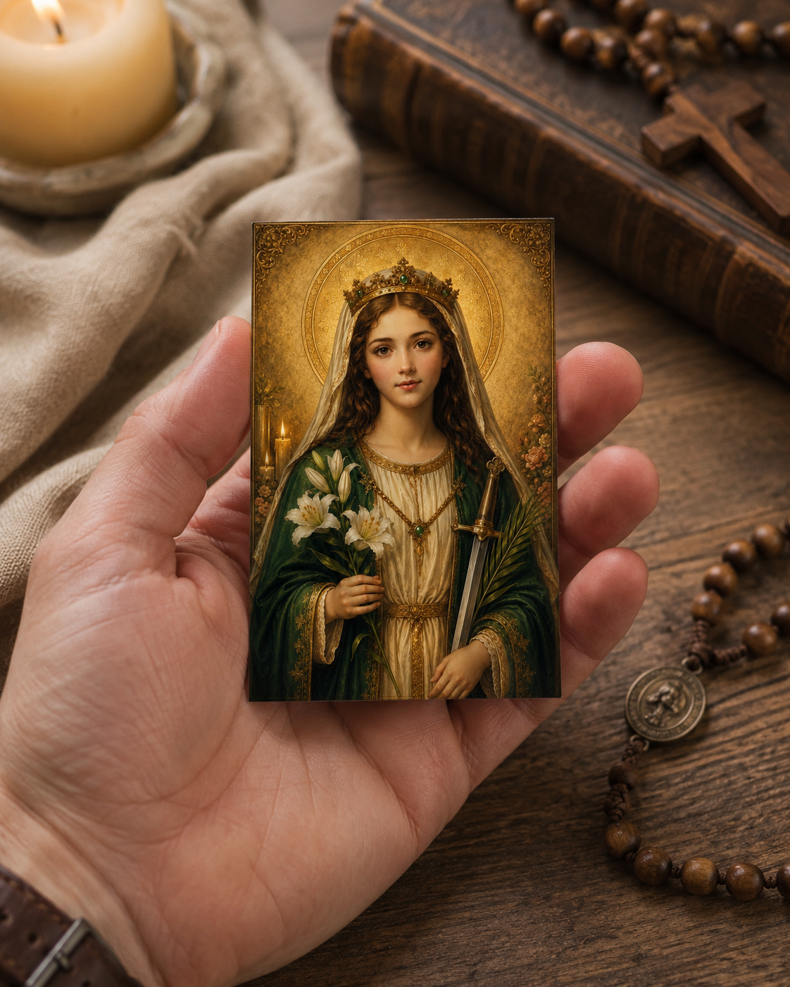 Saint Dymphna Prayer Card Printable, Catholic Mini Icon 8x5 cm, Patron Saint of Mental Health, Anxiety Prayer Art, Digital Download