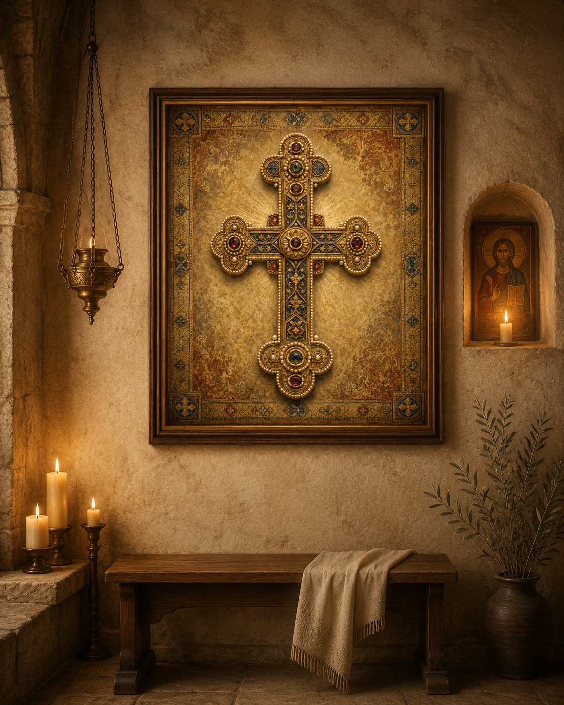 Byzantine Cross Printable Wall Art, Orthodox Catholic Gold Cross Print, Crux Gemmata Christian Icon Art, Sacred Prayer Corner Decor - Image 5