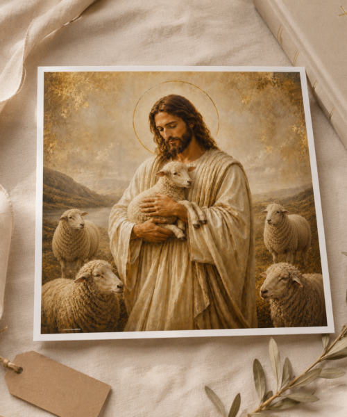 Jesus Good Shepherd Wall Art, Jesus Holding Lamb Print, Christian Printable Decor, Neutral Catholic Prayer Corner Art, Nursery Memorial Gift