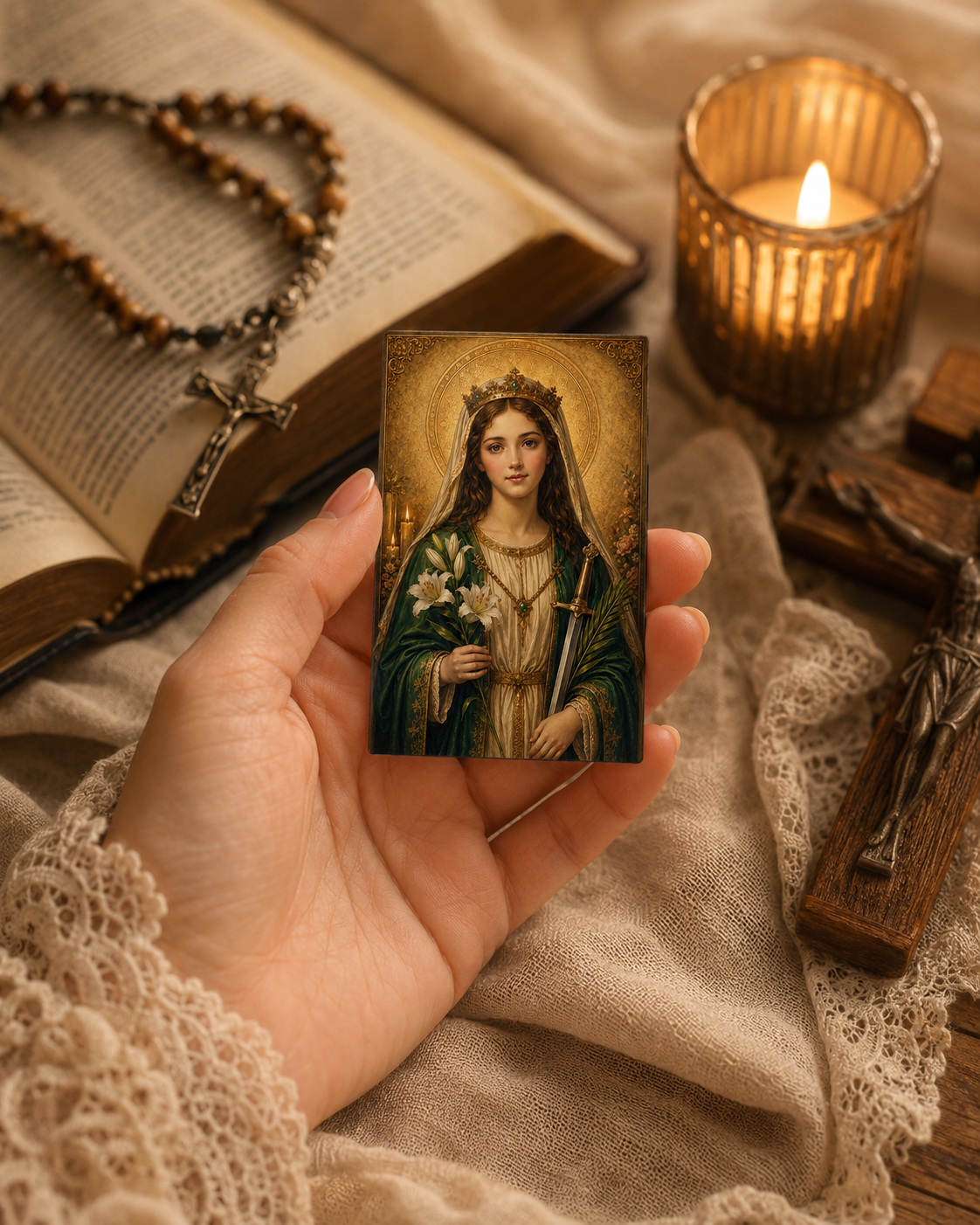 Saint Dymphna Prayer Card Printable, Catholic Mini Icon 8x5 cm, Patron Saint of Mental Health, Anxiety Prayer Art, Digital Download - Image 4