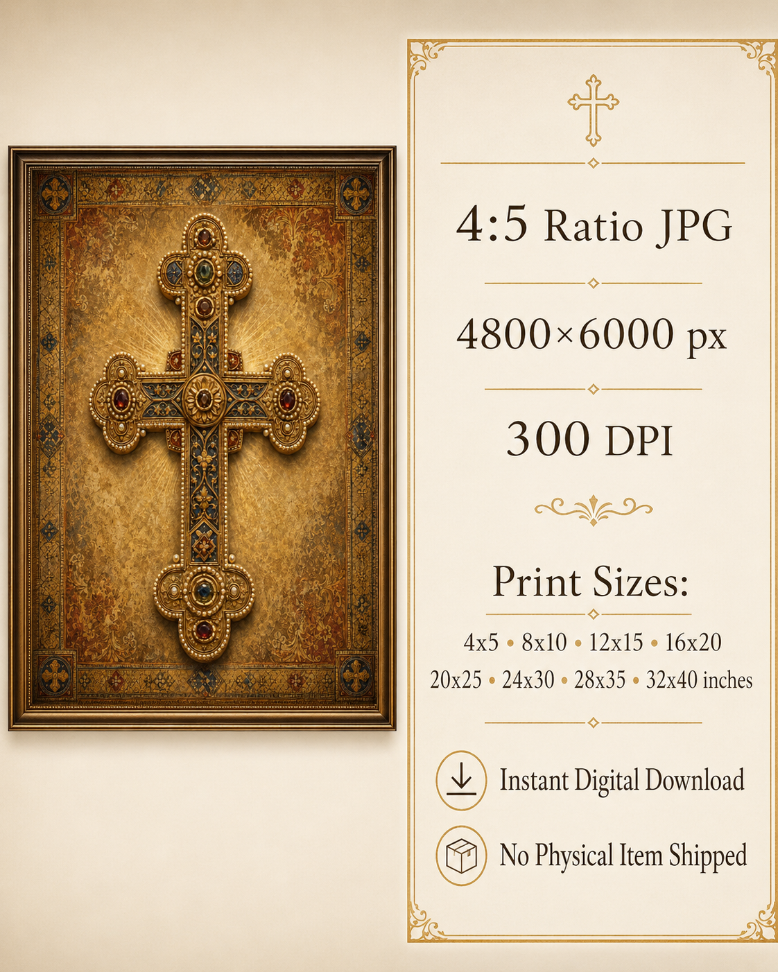 Byzantine Cross Printable Wall Art, Orthodox Catholic Gold Cross Print, Crux Gemmata Christian Icon Art, Sacred Prayer Corner Decor - Image 6