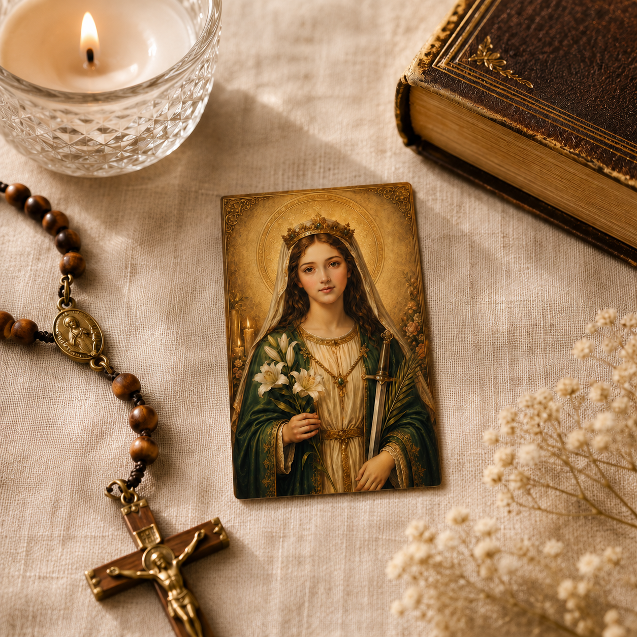 Saint Dymphna Prayer Card Printable, Catholic Mini Icon 8x5 cm, Patron Saint of Mental Health, Anxiety Prayer Art, Digital Download - Image 5