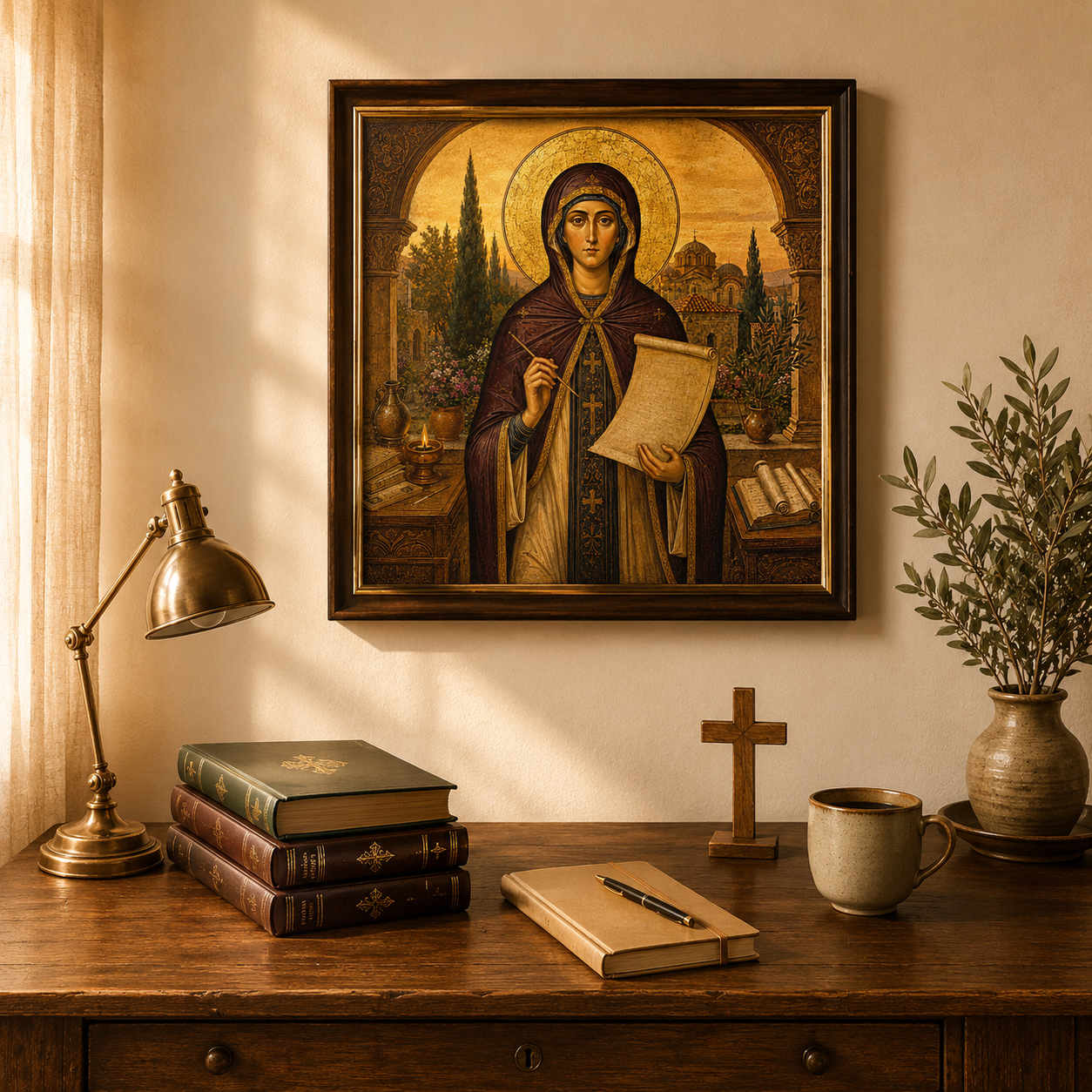 Saint Kassiani Icon Print, St Kassia the Hymnographer Orthodox Wall Art, Byzantine Women Saint Digital Download, Greek Christian Prayer Corner - Image 2