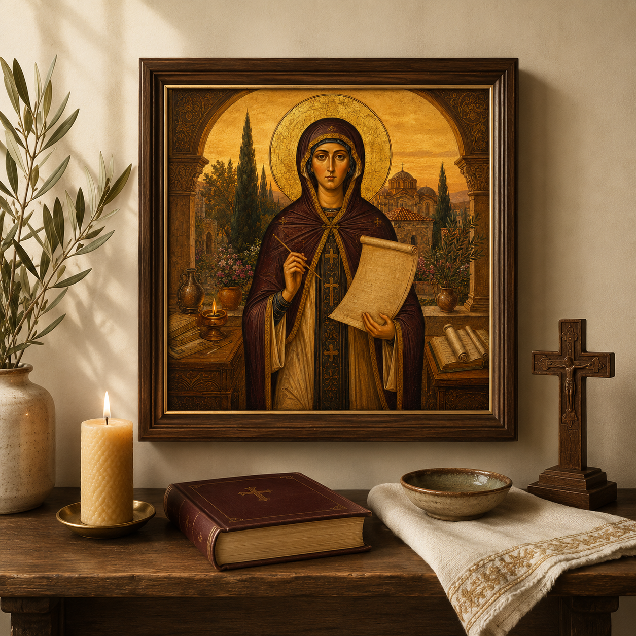 Saint Kassiani Icon Print, St Kassia the Hymnographer Orthodox Wall Art, Byzantine Women Saint Digital Download, Greek Christian Prayer Corner - Image 3