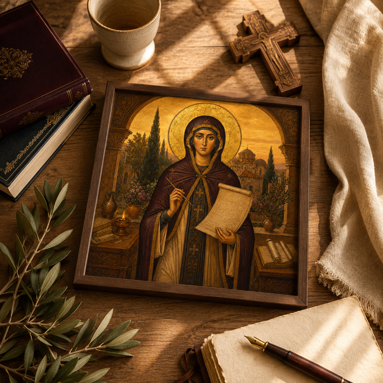 Saint Kassiani Icon Print, St Kassia the Hymnographer Orthodox Wall Art, Byzantine Women Saint Digital Download, Greek Christian Prayer Corner - Image 4