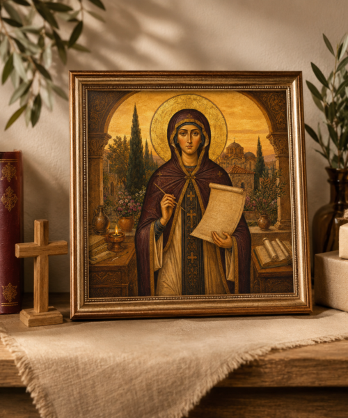 Saint Kassiani Icon Print, St Kassia the Hymnographer Orthodox Wall Art, Byzantine Women Saint Digital Download, Greek Christian Prayer Corner