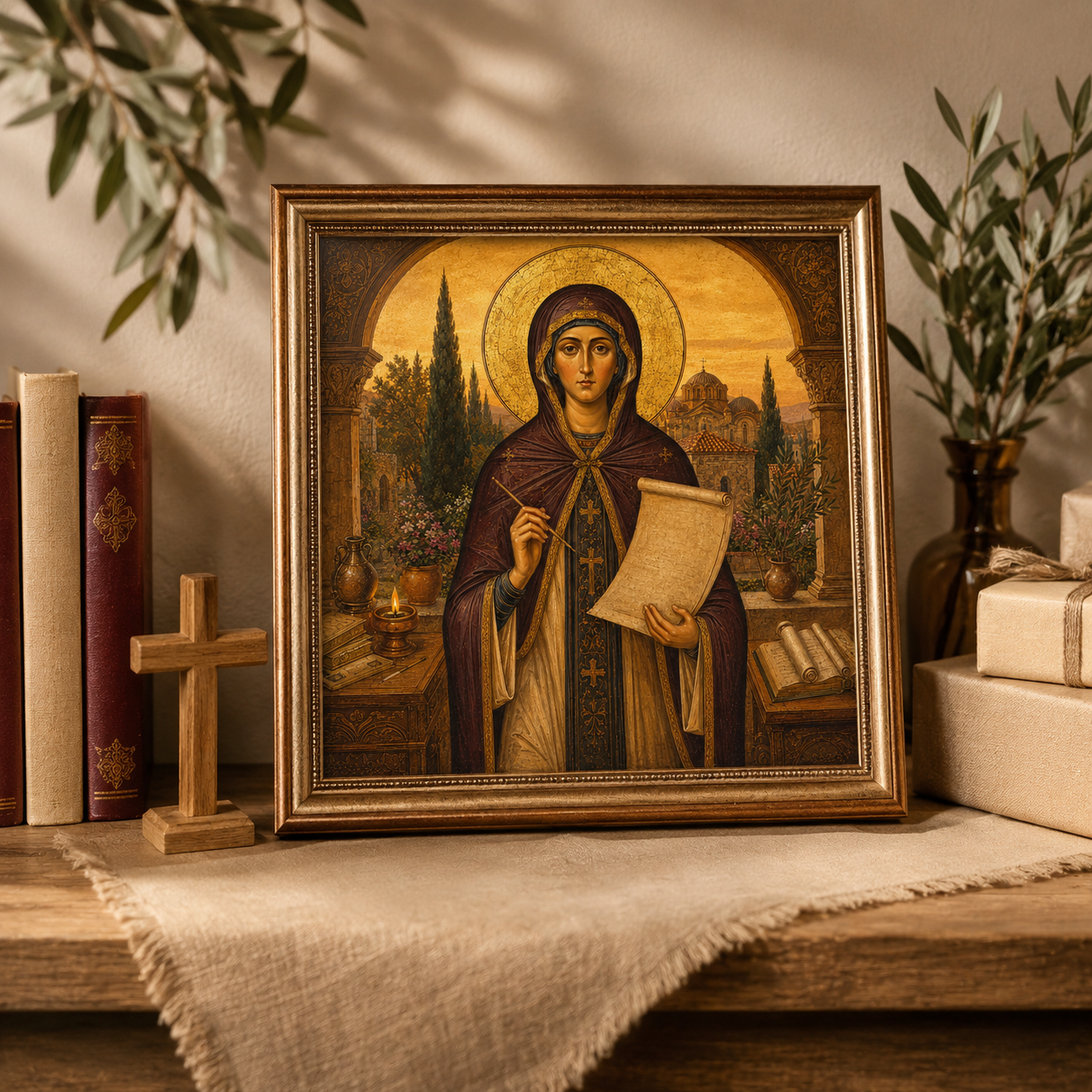 Saint Kassiani Icon Print, St Kassia the Hymnographer Orthodox Wall Art, Byzantine Women Saint Digital Download, Greek Christian Prayer Corner