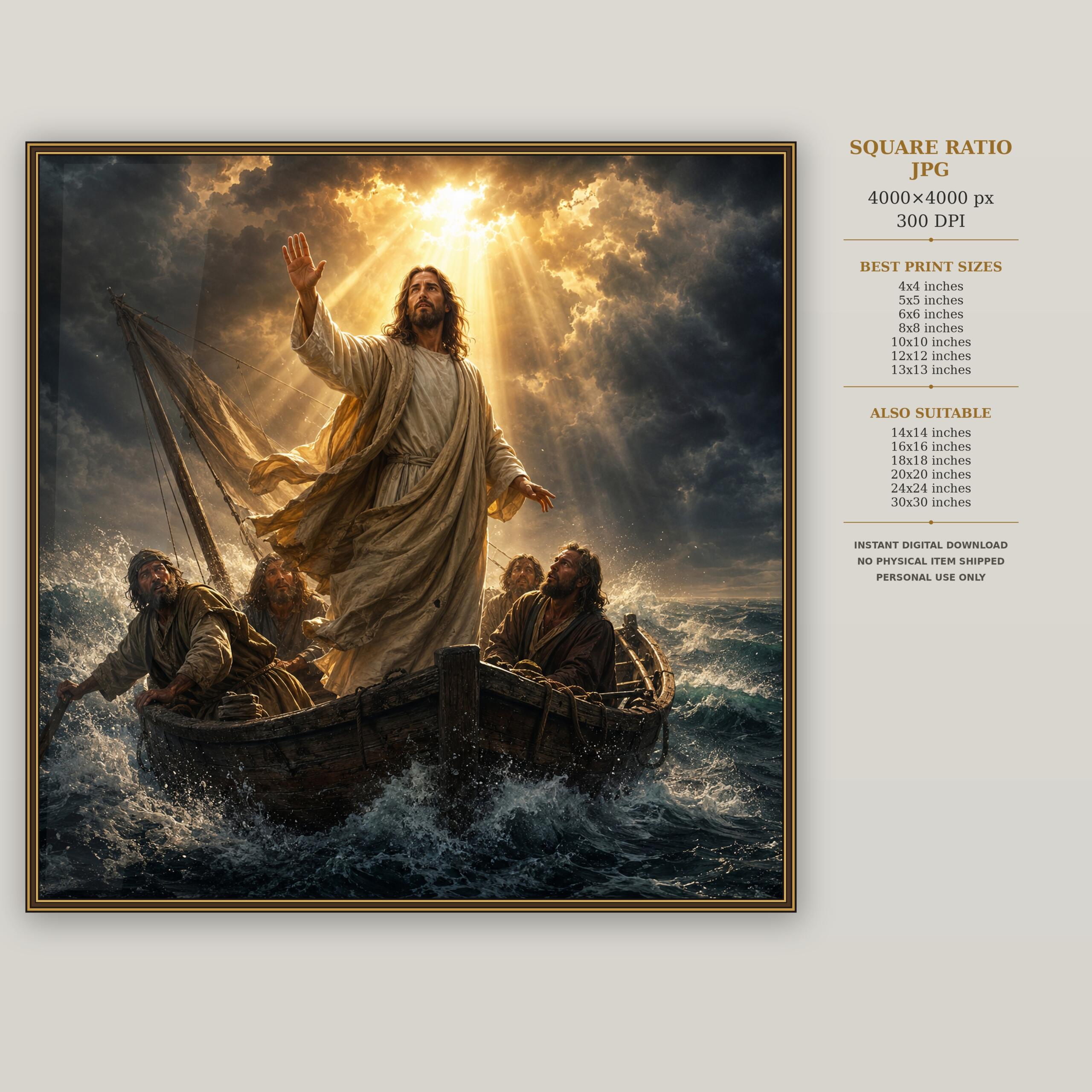 Jesus Calming the Storm Wall Art, Christian Digital Download, Peace Be Still Print, Jesus Boat Storm Sea, Catholic Prayer Room Decor - Image 2
