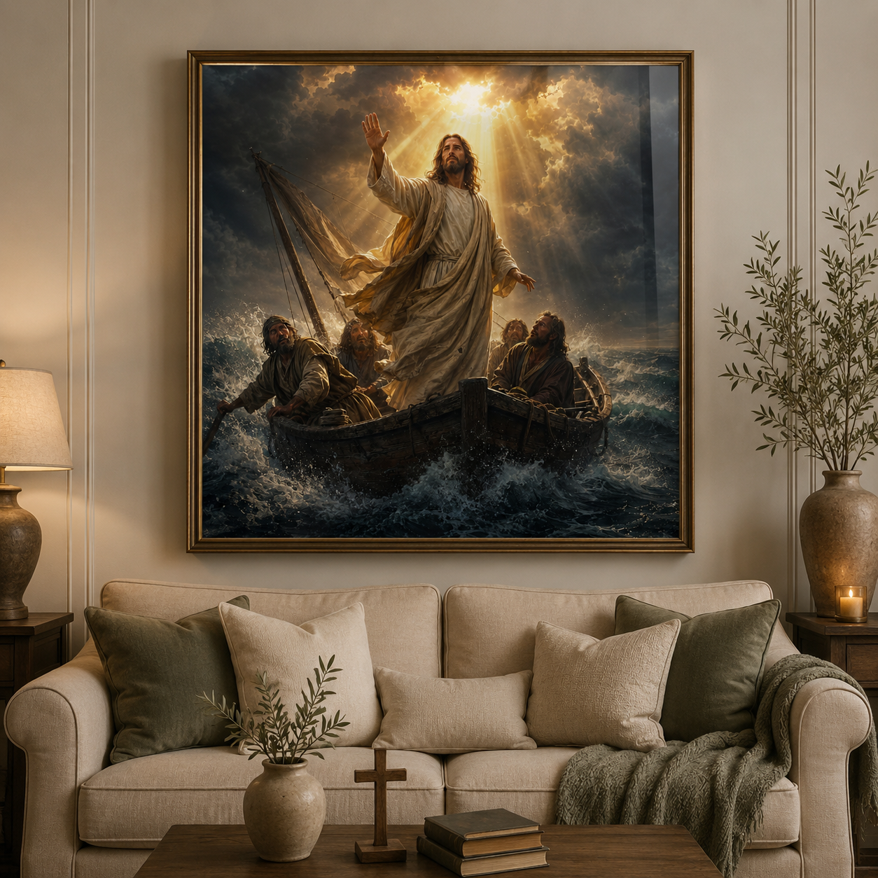 Jesus Calming the Storm Wall Art, Christian Digital Download, Peace Be Still Print, Jesus Boat Storm Sea, Catholic Prayer Room Decor - Image 3