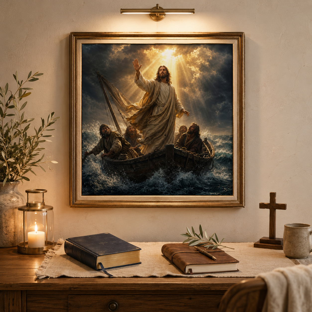 Jesus Calming the Storm Wall Art, Christian Digital Download, Peace Be Still Print, Jesus Boat Storm Sea, Catholic Prayer Room Decor - Image 4