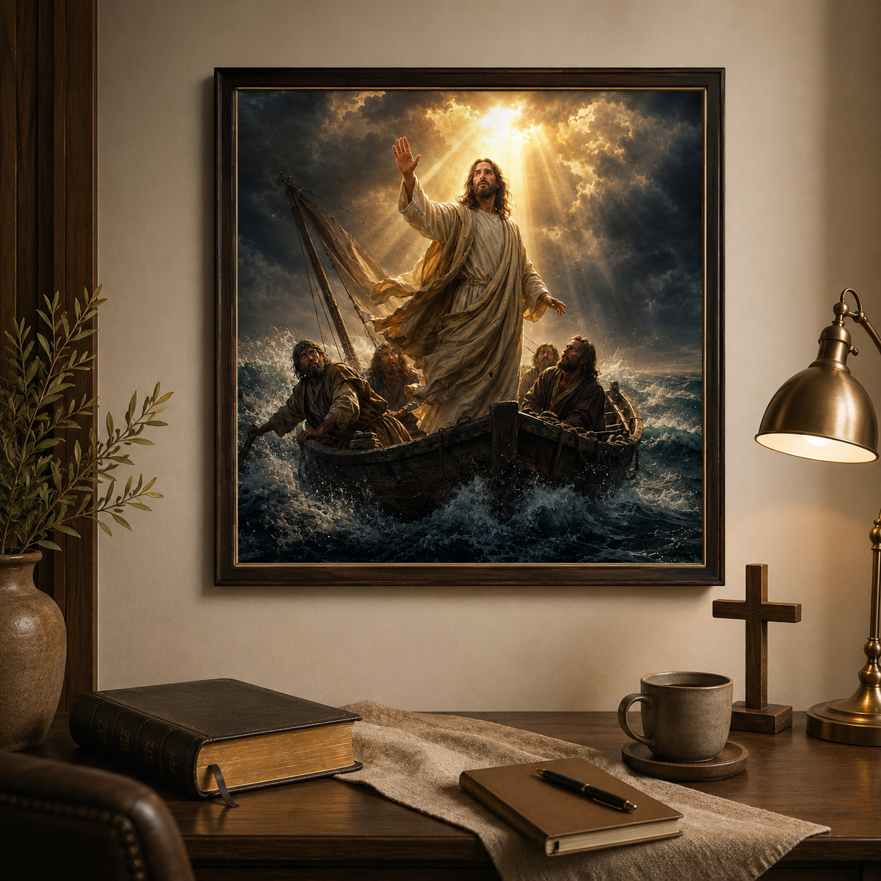 Jesus Calming the Storm Wall Art, Christian Digital Download, Peace Be Still Print, Jesus Boat Storm Sea, Catholic Prayer Room Decor - Image 5
